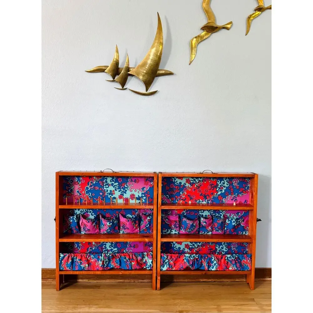 One of a Kind Handmade Folding Sewing & Craft Cabinet Folk Art Organizer